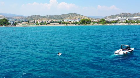 Sunny Limassol coast wake boarding, Cyprus