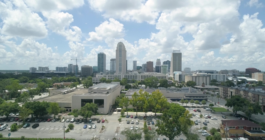 Orlando , Florida / United States - 07 31 2019: 4K Cinematic Drone footage of Downtown Orlando