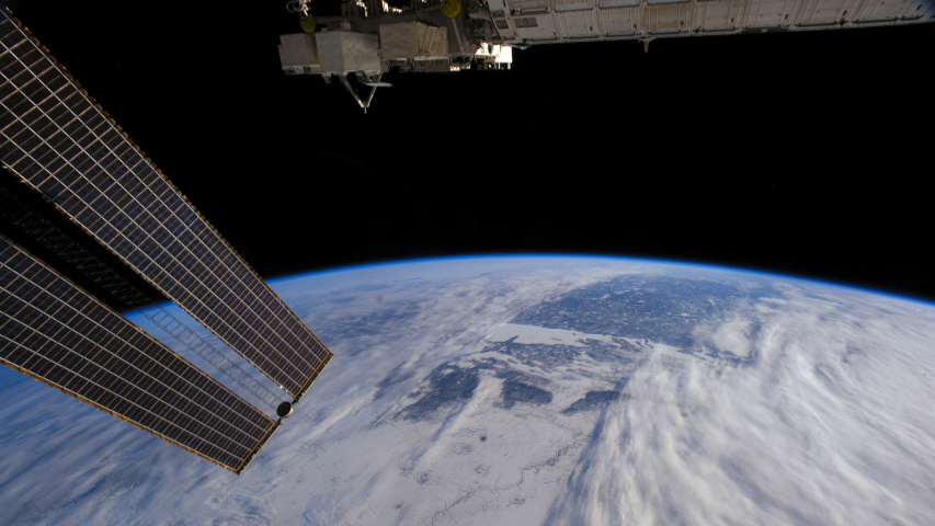 Beautiful time lapse of over the Earth from International Space Station behind a window over from Idaho to QC. Earth maps and images courtesy by Nasa. Zoom in motion timelapse. 4K.