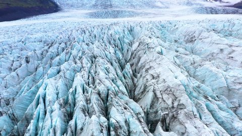 Iceland. Aerial view on the glacier. Landscape in the Iceland at the day time. Famous place in Iceland. Landscape from drone. Travel - video