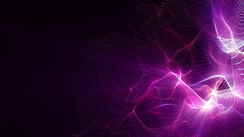 4k video. Looped animation. Wave pattern. Dotted lines. Neon waves. particles background. Seamless loop. Pink and violet color. 3840x2160