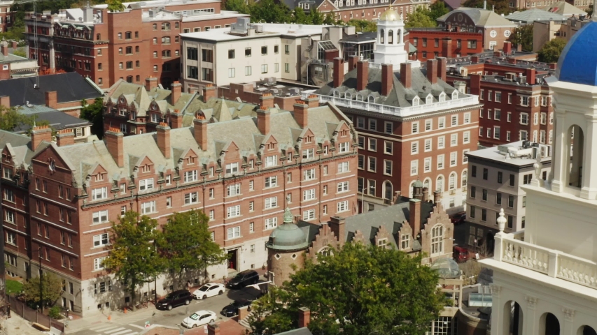University in Cambridge, aerial view of Harvard university, famous destination of Massachusetts, city of students, travel to Northeast of USA, beautiful parks and nature