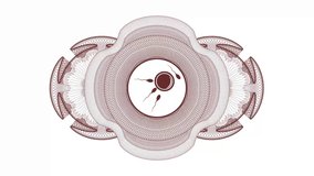 fertilization icon inside Red rotary rosette, passport desgin, money draw, top loop animation, guilloche