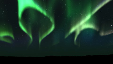Animations of spectacular Bright realistic Aurora Borealis landscape. Time lapse clip of Polar Light or Northern Light in the night sky. The movement of the star sky on the background