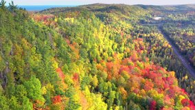 Amazing Autumn Scenery, Forests and Cliffs of Michigan's Upper Peninsula, Fall Colors, Aerial Drone View.