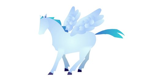 Running Pegasus cartoon character. 24fps seamless looping animation of hippogriff with alpha channel. Linear doodle crazy contour. Business style animation