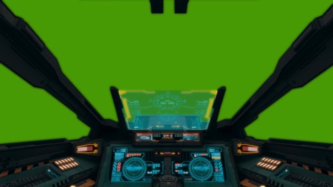 Fake Video Game Sci-fi Spaceship Jump Into Hyperspace To The Green Screen For Keying. Hyper Jumps Into Another Galaxy. Speed Of Light, Neon Glowing Rays In Motion. Moving Through The Stars
