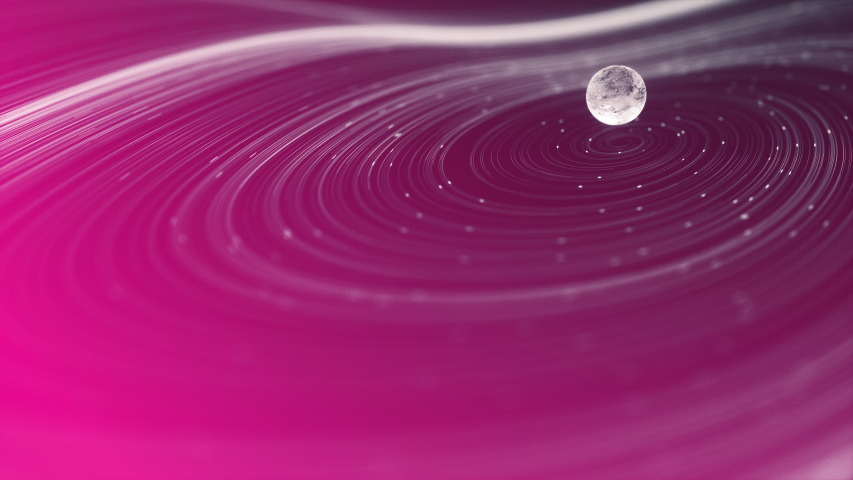 Abstract background a planet with satellites of moons, comets and other satellites or sub-atomic, quantum, particles orbiting around following swirling lines, designed for titles with negative space Royalty-Free Stock Footage #1039963076