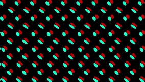 Graphic 2D video pattern with wave effect, which rotates to the right and then reverses to the left, composed of designs and shapes with multicolored textures.