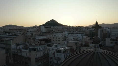 Greek Capitol Mount Lycabettus at Sunrise Athens Drone 4K