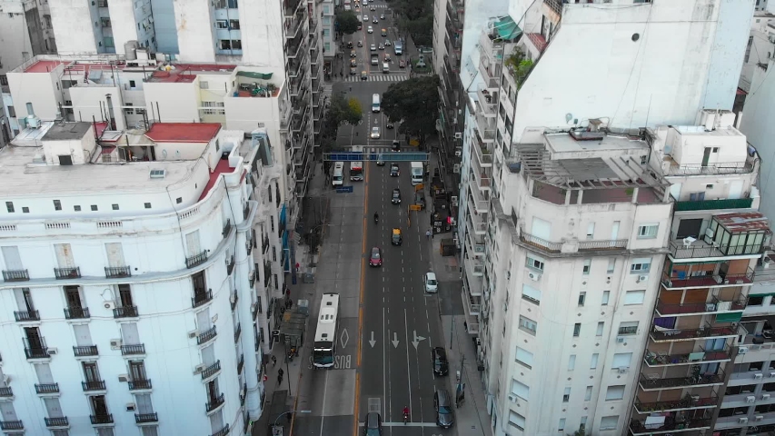 Cordoba Avenue, Street, Road, Cars, Buses (Buenos Aires, Argentina) aerial view