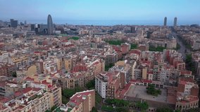 Drone video. Aerial view over Barcelona.