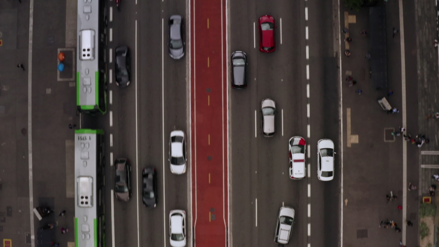 A breathtaking aerial view of Paulista Avenue in Sao Paulo shot in 4K. Sao Paulo. Brazil.