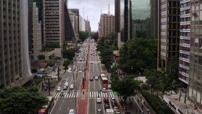 An eye catching aerial view of Paulista Avenue in Sao Paulo shot in 4K. Sao Paulo. Brazil.