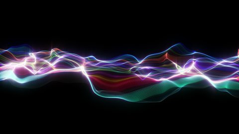 4K video. Lines abstract. Looped animation. Wave pattern. Dotted lines. Neon waves. particles background. Seamless loop. Blue and violet gradient 3840x2160