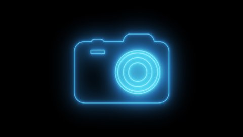 Neon light icon   camera animation on black background.
 – Stockvideo