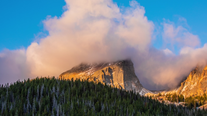 Time Lapse - Cloudscape over Hallett Peak of Rocky Mountain Natioanal Park in Colorado - 4K