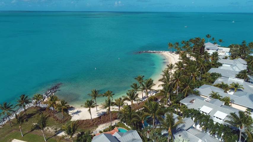 Aerial view of nearst Fort Zachary Taylor, Key West, Florida, United States. Caribbean sea. Great landscape. Travel destination. Tropical travel.