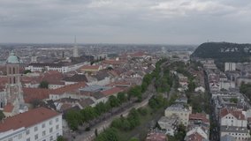 Aerial view of the Buda Castle overlooking the Chain Bridge and Danube river in Budapest - drone 4K video