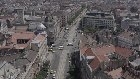 Aerial view of the Elizabethtown or the 7th district of Budapest and the Blaha Lujza Square - drone 4K video