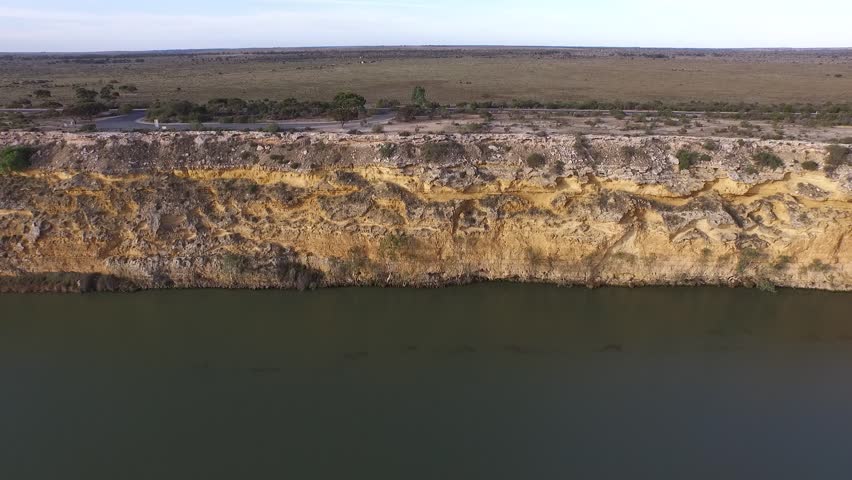 Aerial video footage of cliff formations along river murray in the murray darling basin region