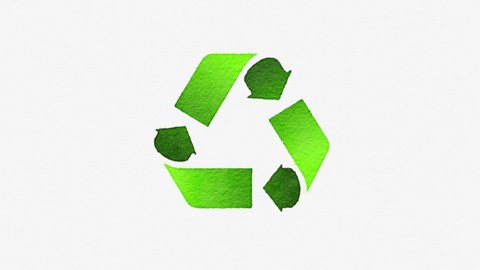 Animated hand drawn watercolor triangular recycling symbol on white background. Environmentally friendly world. Illustration of ecology the concept of info graphics. Icon