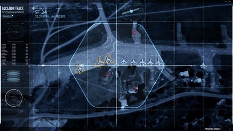Satellite Spy Camera Interface, Scanning the Map, Tracking the Military Airfield