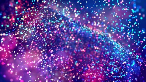 glitter magic multicolor particles fly and glow in viscous liquid with amazing shining bokeh for fantastic festive background in 4k. Close-up shot  alpha channel. 3d render 