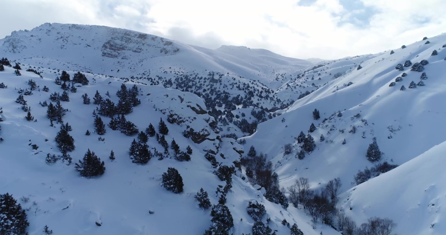 High Snowy Mountains Aerial View  