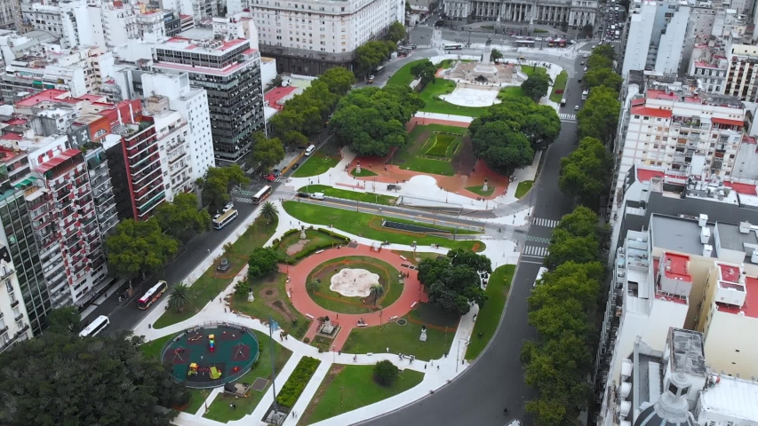 Congress Square, Plaza (Buenos Aires, Argentina) aerial view, drone footage