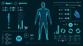 Futuristic medical user interface with HUD and infographic elements. Virtual technology background. Head-up display template for business, games, motion design, web and app. Human anatomy scan. - Powered by Shutterstock - Get 15% off with code: PIKWIZARD15