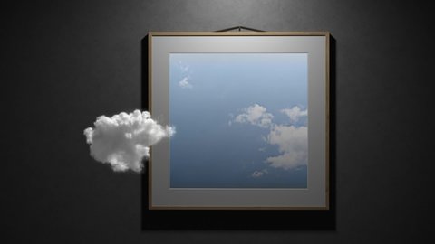 The Cloud From The Picture Materializes And Floats Away. Dreams Come True. Think Outside The Box Concept