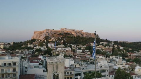 Parthenon, Acropolis, Athens, Greece. Rising Drone Shot 4K