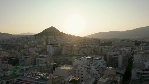 4K Drone Athens Greece Mount Lycabettus and Parliament Building Sunrise