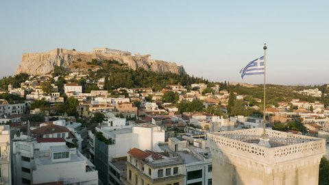 Athens Greece Greek Flag Parthenon Drone