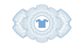 shirt icon inside Light blue rotary abstract linear rosette, passport trend, money stylized, loop animation, guilloche