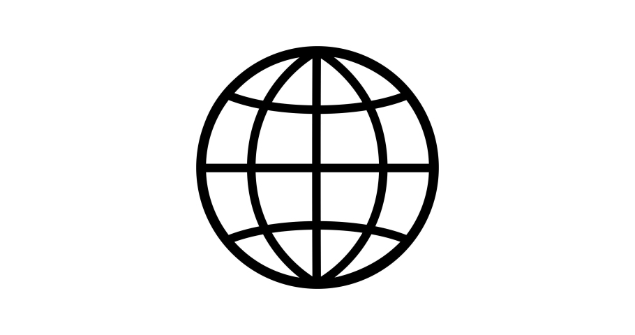 World turning icon, 2d micro animation of globe planet earth, cartoon, illustration, vector, clip art, black and white, alpha channel, lines, outline.