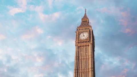 Timelapse view of the famous London landmark and travel destination - The Big Ben clocktower. Morning clouds moving by fast.

Relevant to coronavirus, covid-19, sars-cov-2 corona virus viral outbreak.