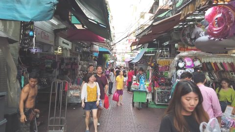 Bangkok,Thailand - October 12, 2019 : Walking street of Sampheng old market in Bangkok's Chinatown.