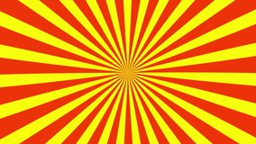 Red yellow sunburst motion video rotation. Sunshine graphic background for commercial business advertising. Summer concept wallpaper. Abstract modern style backdrop. 4k