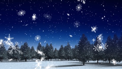 Animation Snowflakes Falling Fir Trees On Stock Footage Video (100% 