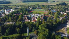 Aerial view of the city Bad Dürrheim. On a sunny day in summer.