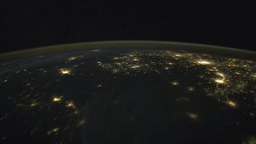 Planet Earth view seen  with Aurora Borealis and city lights, Time Lapse 4K. Images courtesy of NASA  timelapse. 4K