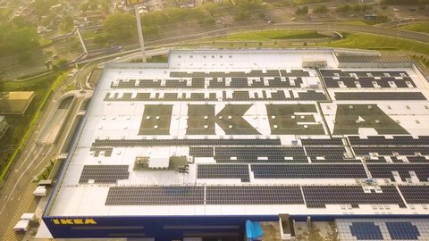 Johor Bahru , Malaysia - October 20, 2019: Aerial shot of the words Ikea and solar panels