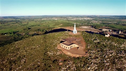 Santuario/Uruguay  aerial video of statue of the virgin Mary   taken by drone camera 