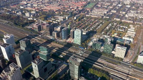 Aerial of Amsterdam with the financial office area known as the south axis - Zuid As