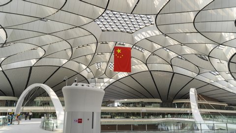 Beijing,China,Oct 30 2019. Hyperlapse,Interior View of Beijing Daxing International Airport