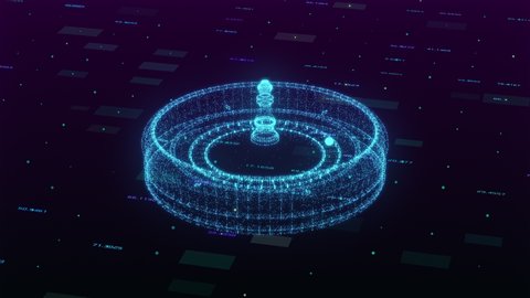 futuristic background with a roulette in wireframe style, concept of online gambling (3d render)