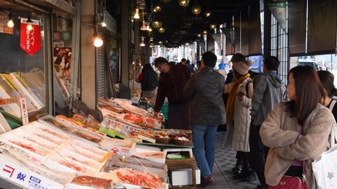 Sapporo city /Japan :Nov 2 2019 : Sapporo Fish market (Nijo ichiba -in Japanese ) Many seafood products -Farm product and tourist around here