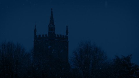 Church In Snowfall Late At Night